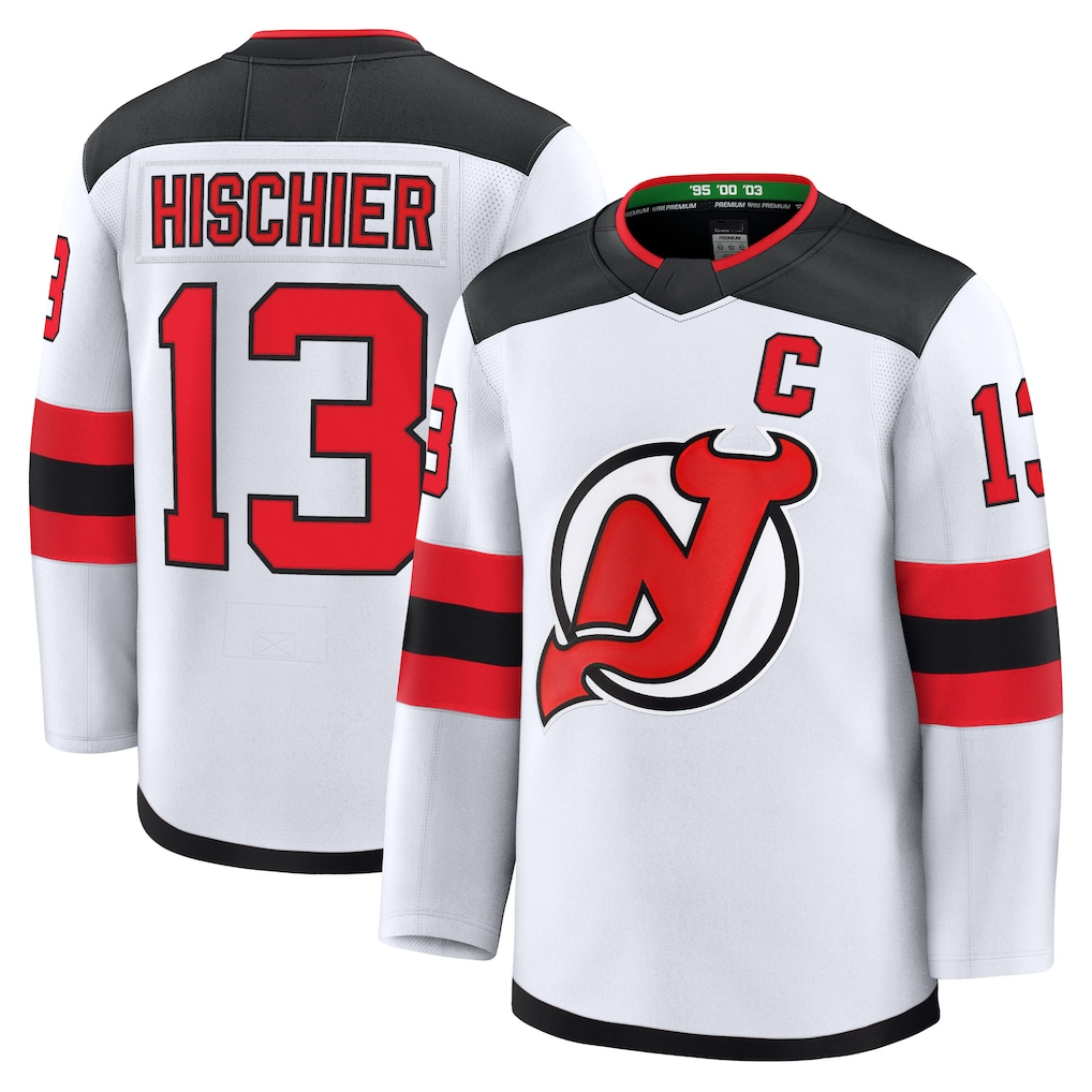 Tocy N.Jersey Devils #13 Nico Hischier White Away Premium Jerseys