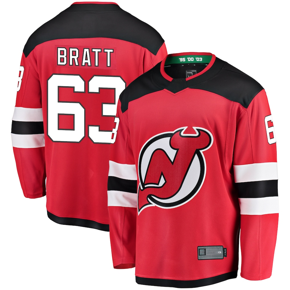 Tocy N.Jersey Devils #63 Jesper Bratt Red Home Breakaway Player Jerseys