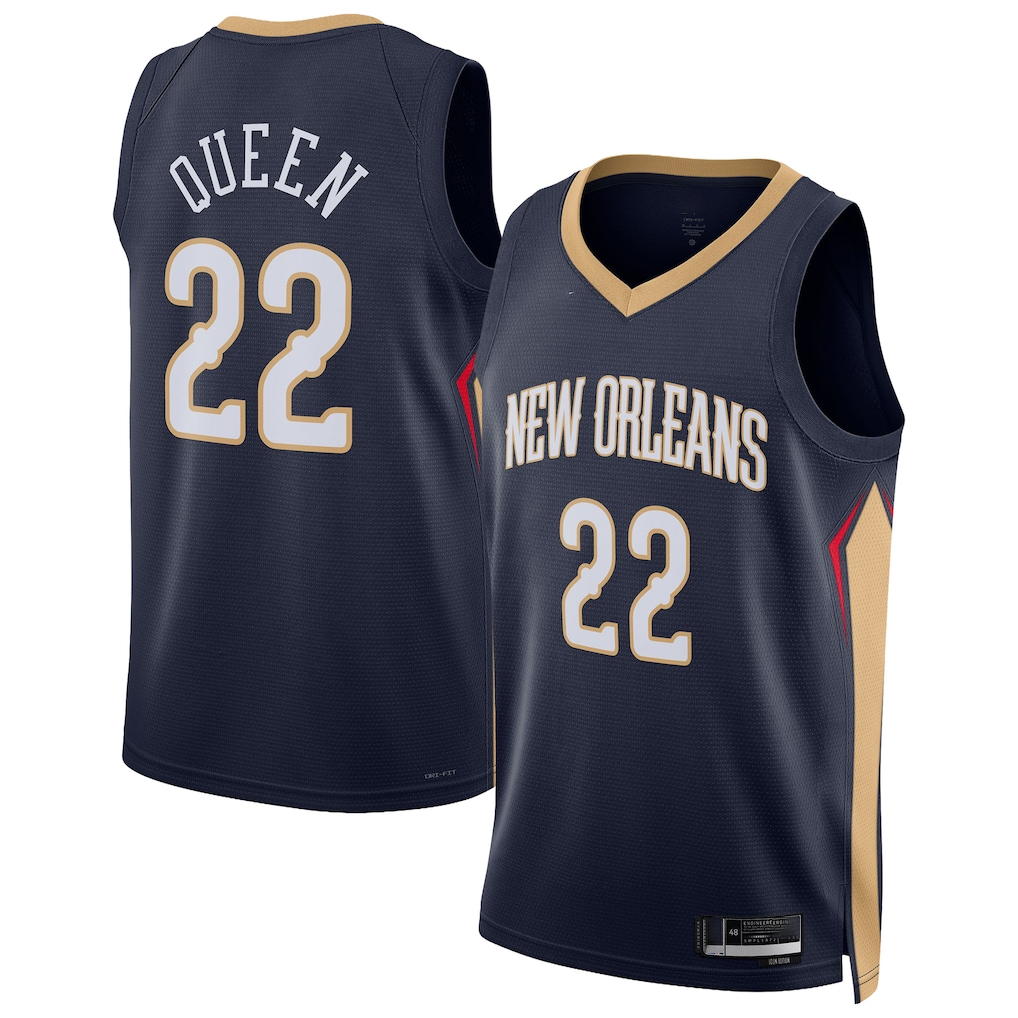 tocy NO.Pelicans #22 Derik Queen Navy Swingman Stitched Jerseys- Icon Edition