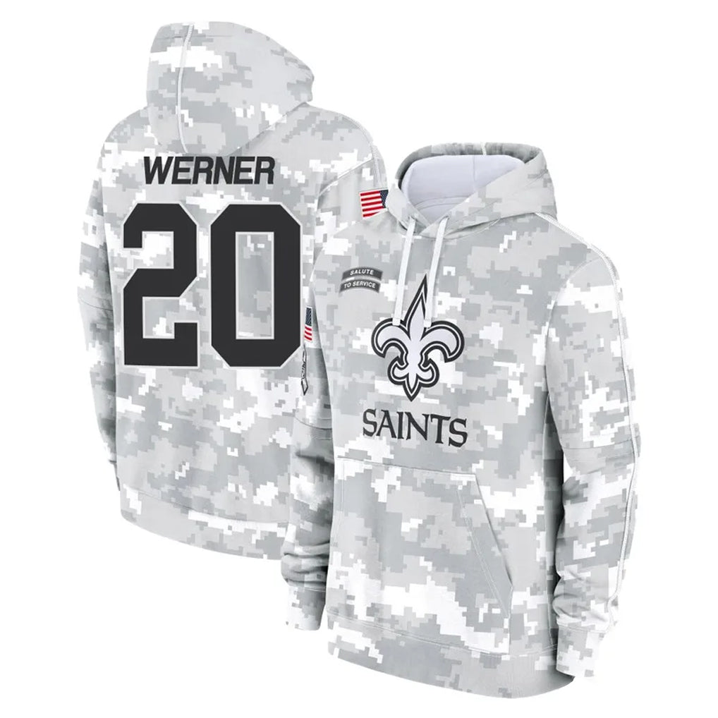 Tocy NO.Saints #20 Pete Werner Player Arctic Camo Salute to Service Pullover Hoodies Limited Game Stitched Jerseys