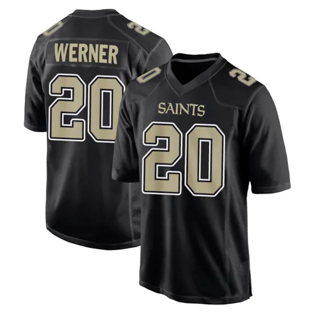 Tocy NO.Saints #20 Pete Werner Player Black Carbon Fashion Home Game Stitched Jerseys
