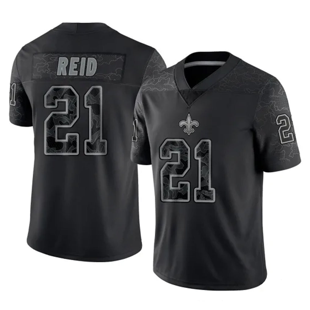 Tocy NO.Saints #21 Justin Reid Player Black Limited Reflective Home Game Stitched Jerseys