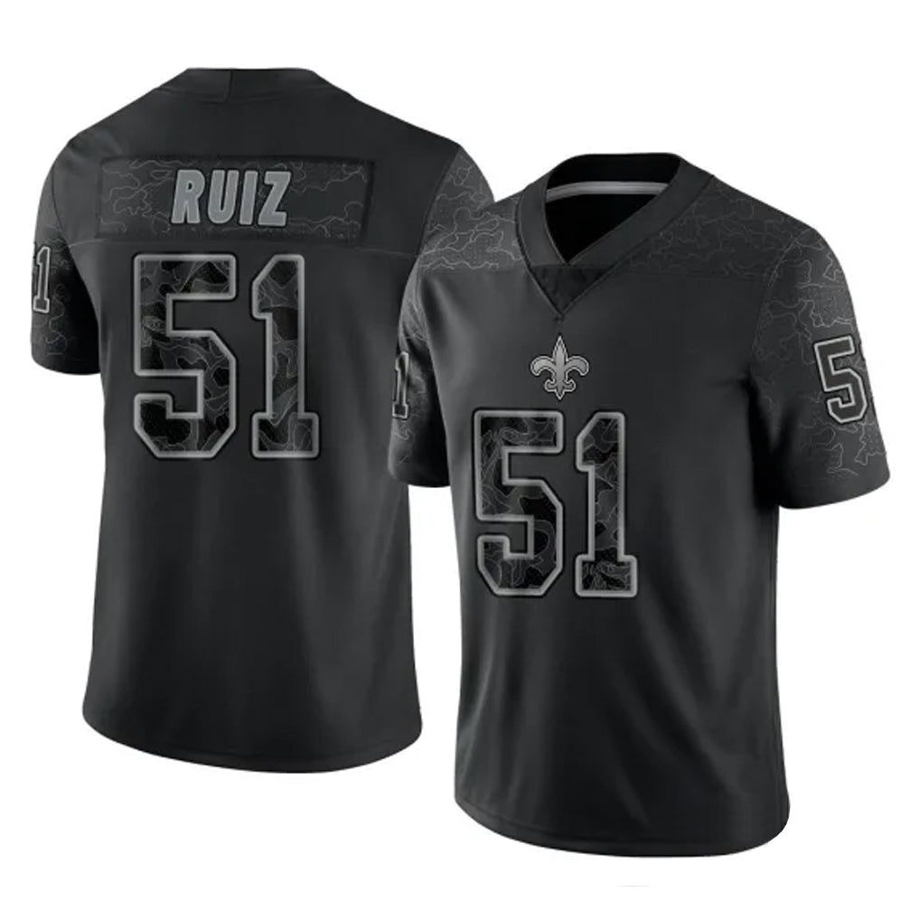 Tocy NO.Saints #51 Cesar Ruiz Player Black Limited Reflective Home Game Stitched Jerseys