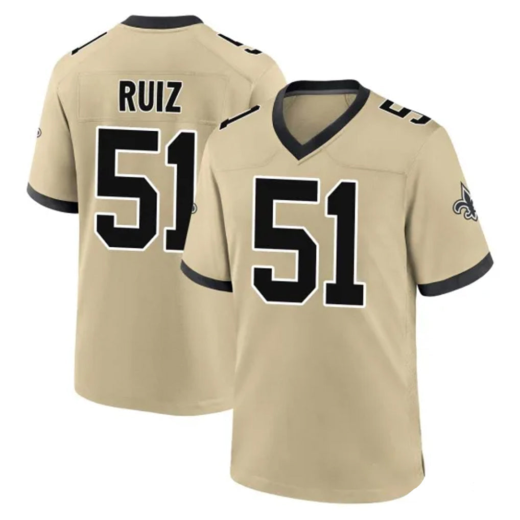 Tocy NO.Saints #51 Cesar Ruiz Player Gold Home Game Stitched Jerseys