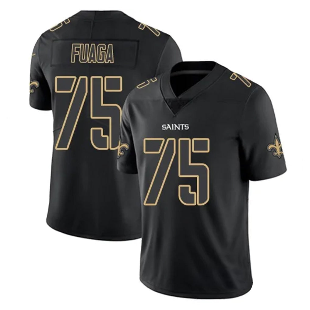 Tocy NO.Saints #75 Taliese Fuaga Player Black Impact Limited Home Game Stitched Jerseys