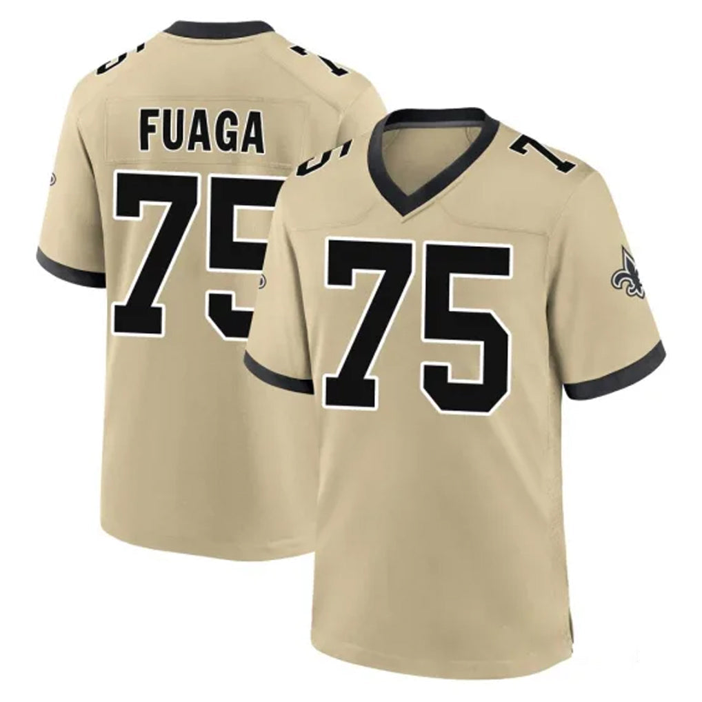 Tocy NO.Saints #75 Taliese Fuaga Player Gold Home Game Stitched Jerseys
