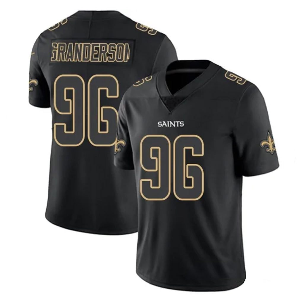 Tocy NO.Saints #96 Carl Granderson Player Black Impact Limited Home Game Stitched Jerseys