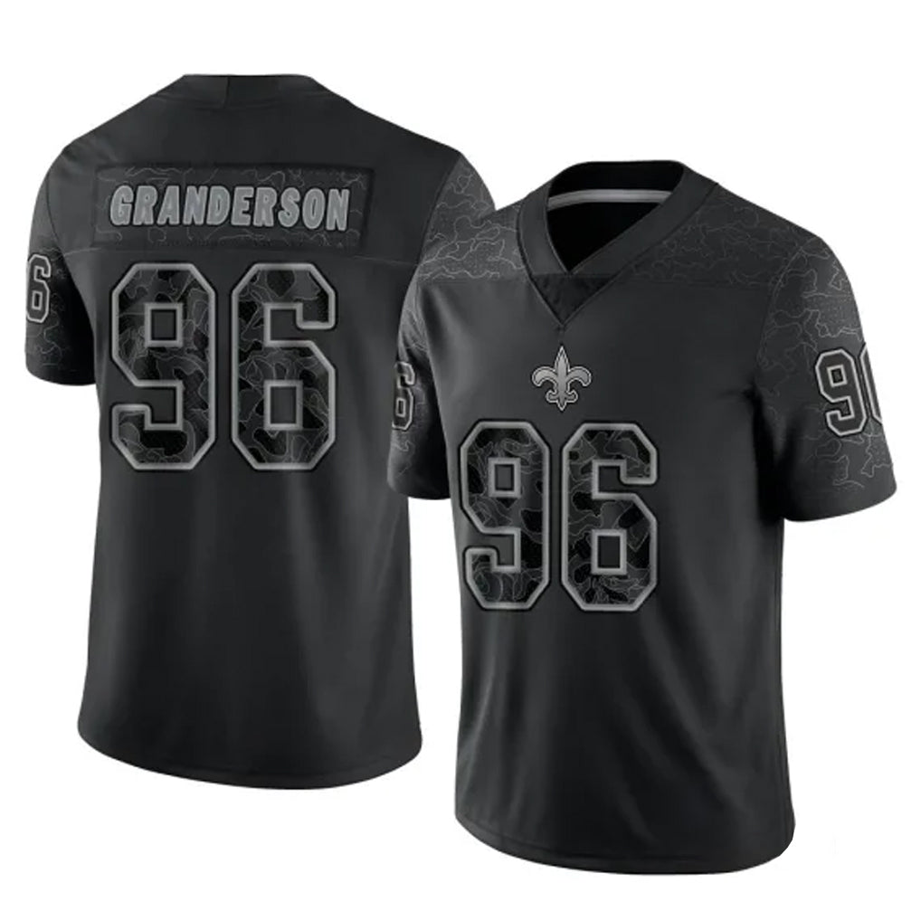 Tocy NO.Saints #96 Carl Granderson Player Black Limited Reflective Home Game Stitched Jerseys