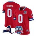 Tocy NY.Giants #0 Brian Burns Player Red 100th Season & State Patch Vapor Limited Home Game Stitched Jerseys