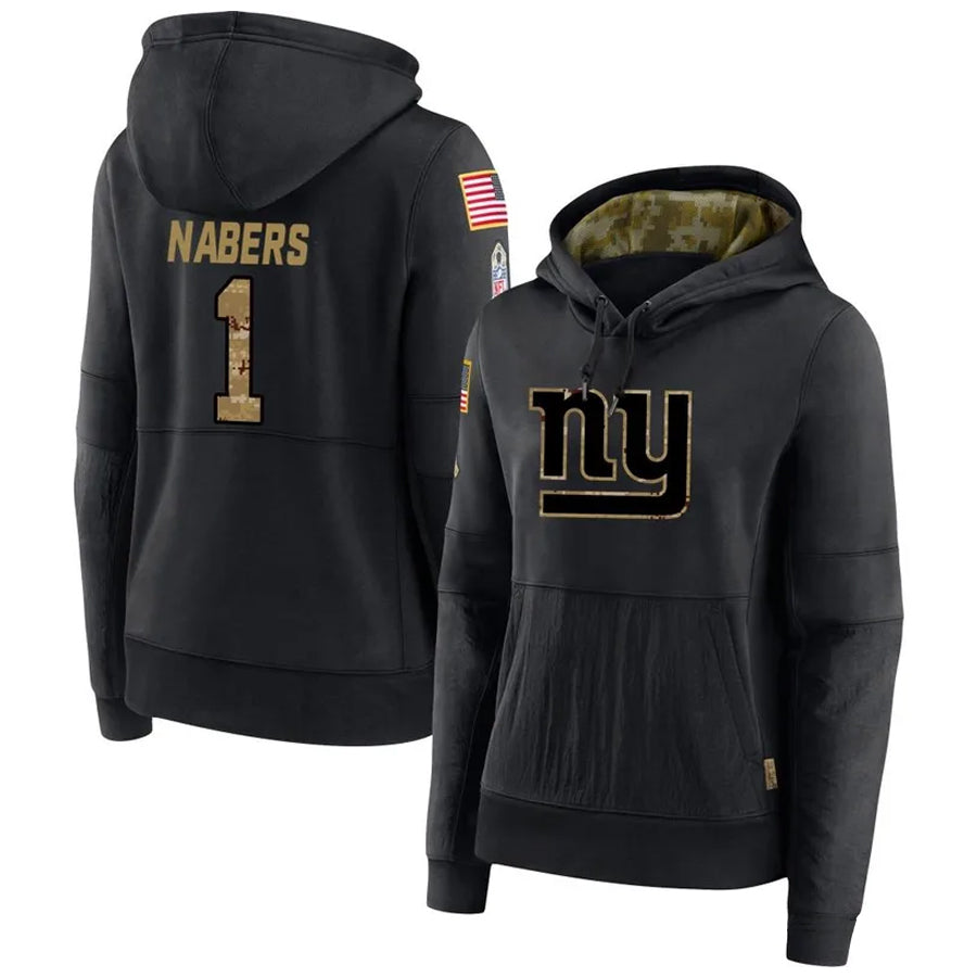 tocy NY.Giants #1 Malik Nabers Player Black Salute to Service Hoodies Stitched Jerseys
