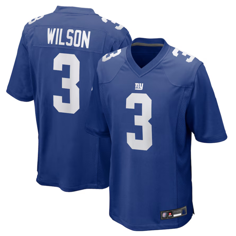 tocy NY.Giants #3 Russell Wilson Player Royal Replica Game Stitched Jerseys