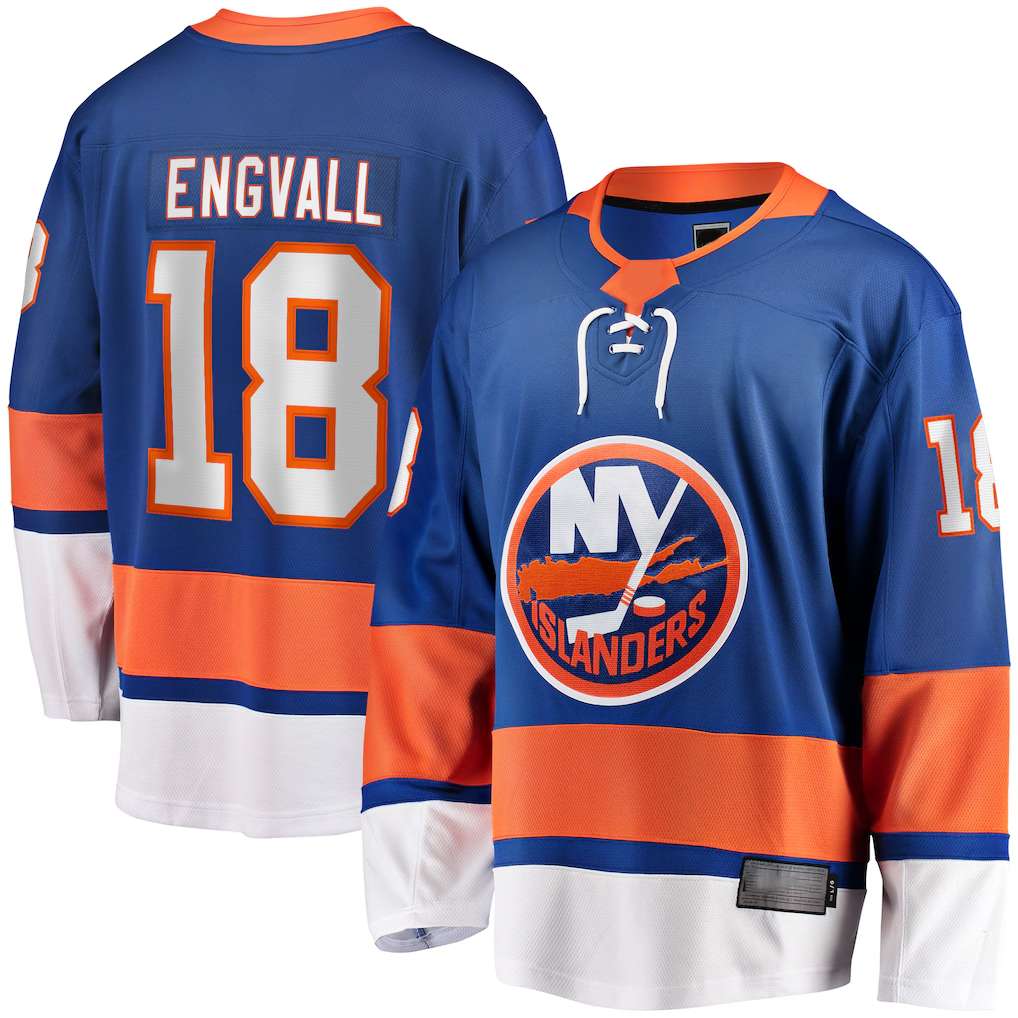 Tocy NY.Islanders #18 Pierre Engvall Blue Home Premier Breakaway Player Jerseys