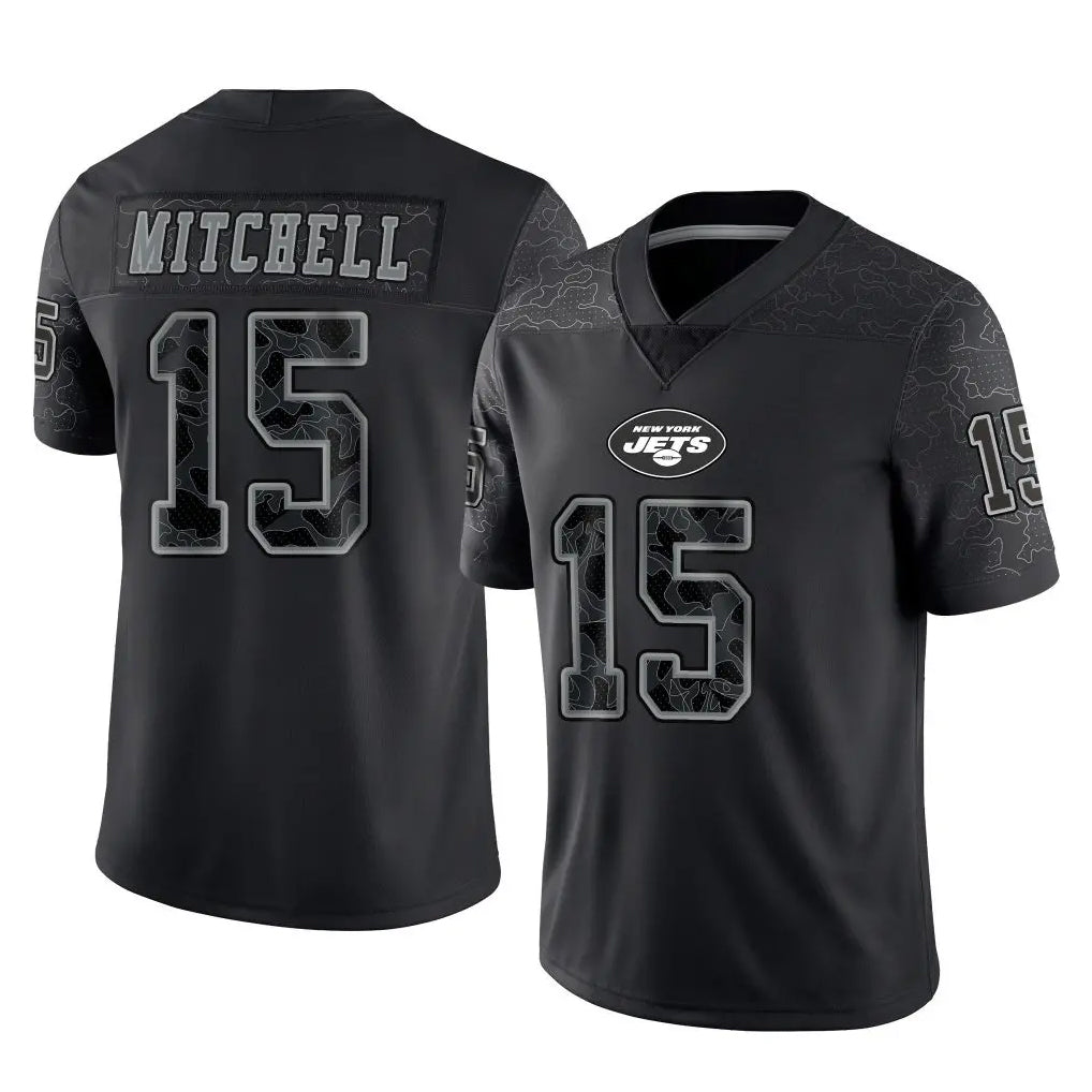 Tocy NY.Jets #15 Adonai Mitchell Player Stealth Black Limited Reflective Home Game Stitched Jerseys