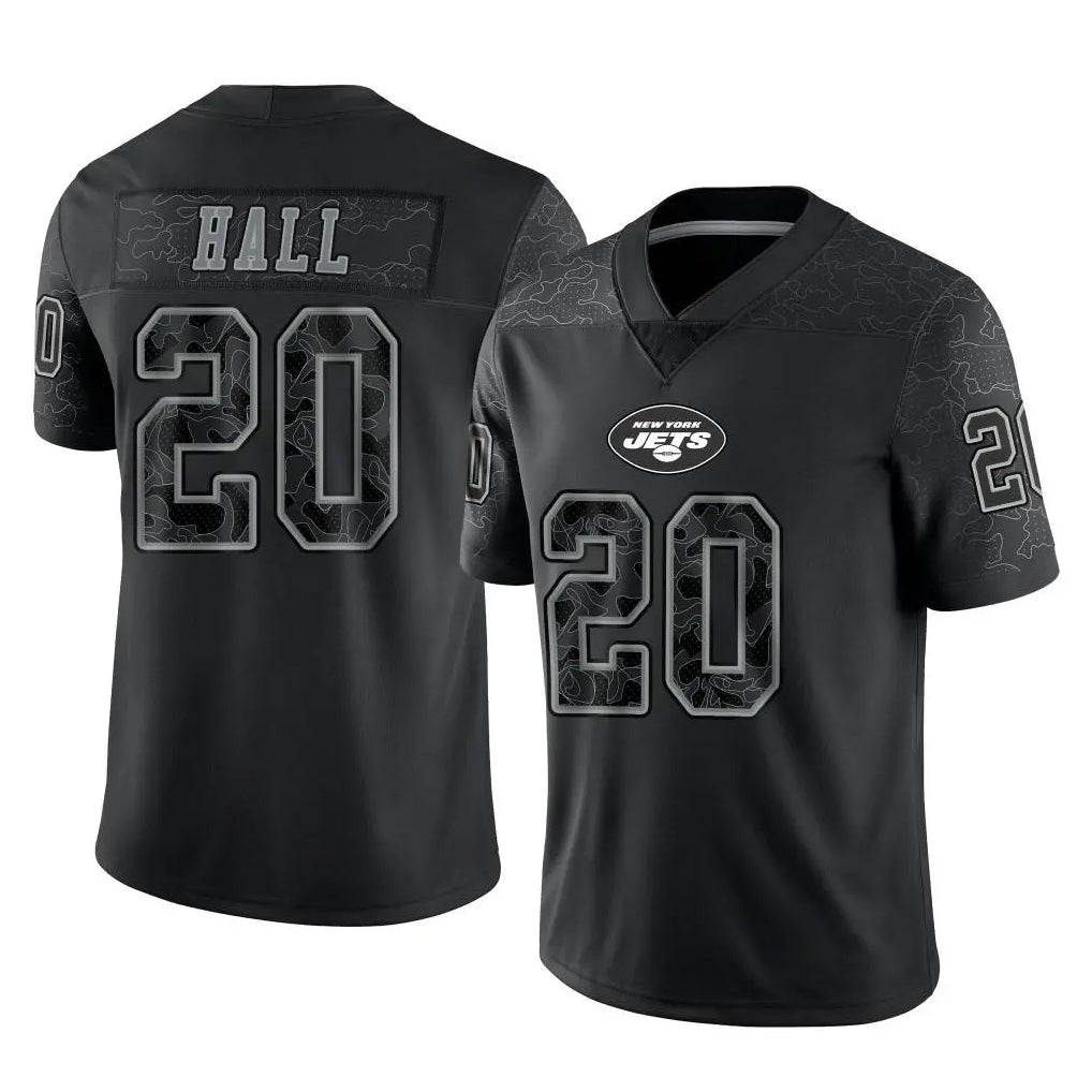 Tocy NY.Jets #20 Breece Hall Player Stealth Black Limited Reflective Home Game Stitched Jerseys