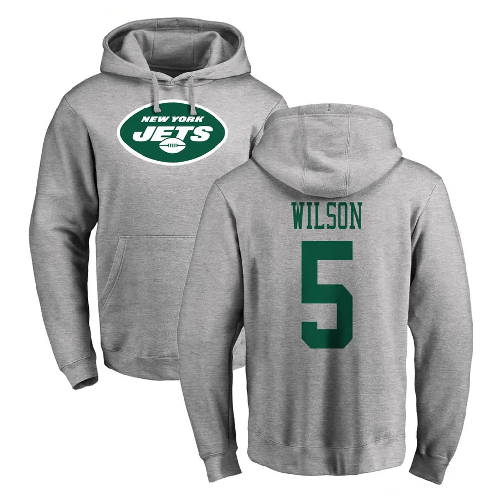 Tocy NY.Jets #5 Garrett Wilson Player Gray LOGO Pullover Hoodies Limited Game Stitched Jerseys