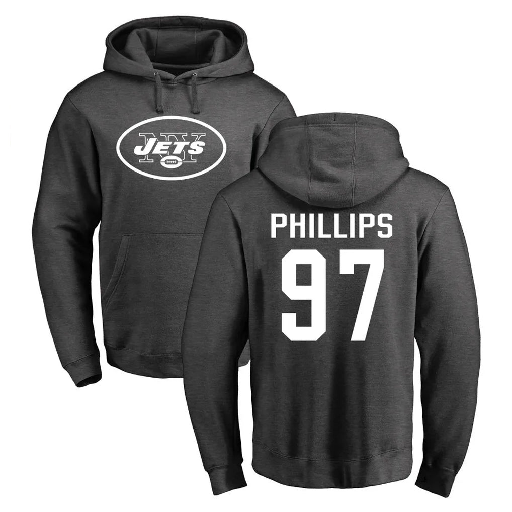 Tocy NY.Jets #97 Harrison Phillips Player Gray Pullover Hoodies Limited Game Stitched Jerseys
