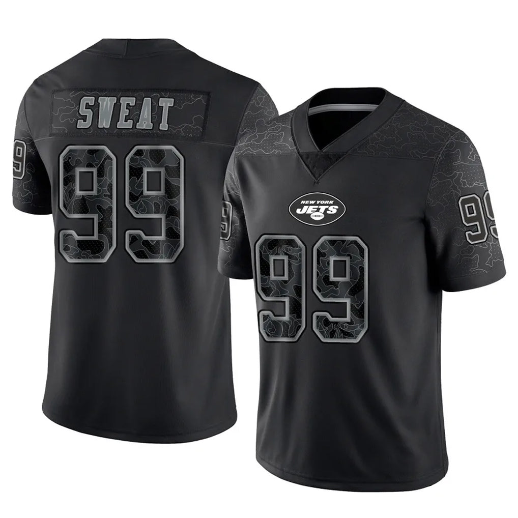 Tocy NY.Jets #99 T'Vondre Sweat Player Stealth Black Limited Reflective Home Game Stitched Jerseys