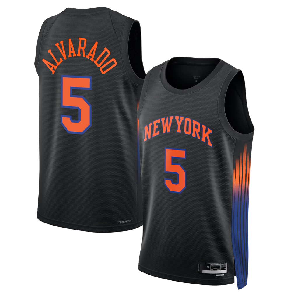 tocy NY.Knicks #5 Jos¨¦ Alvarado Black Swingman Jerseys - Statement Edition