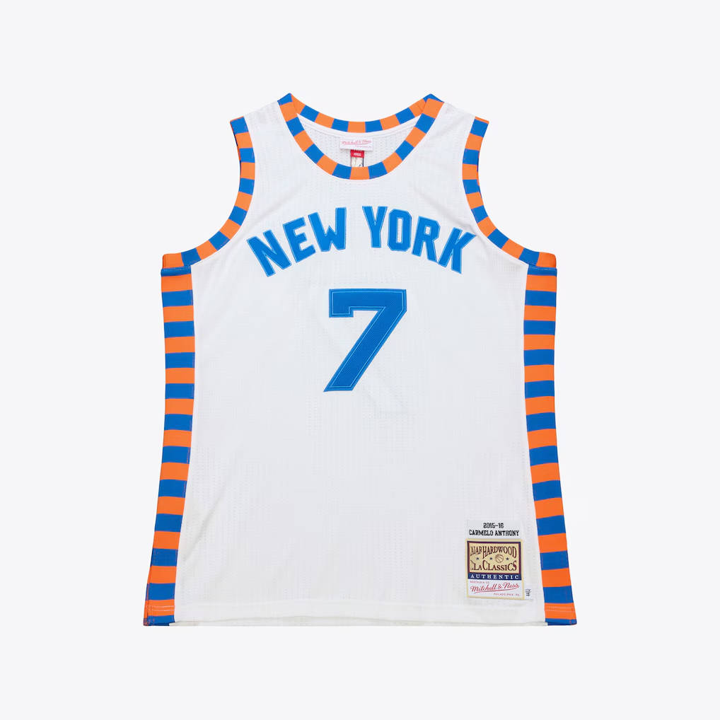 tocy NY.Knicks #7 Carmelo Anthony Mitchell & Ness White 2015-16 Hardwood Classics Authentic Jerseys