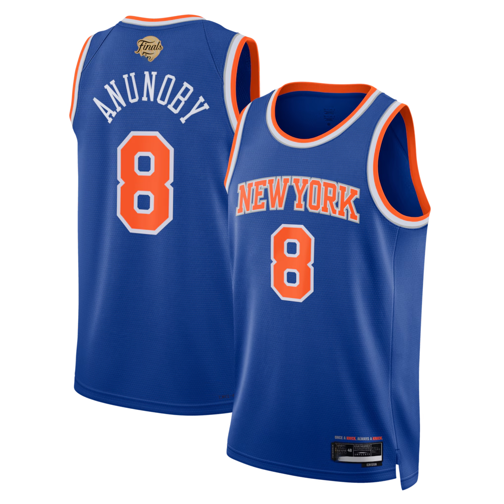 tocy NY.Knicks #8 OG Anunoby Blue 2026  Finals Patch Swingman Jerseys - Icon Edition