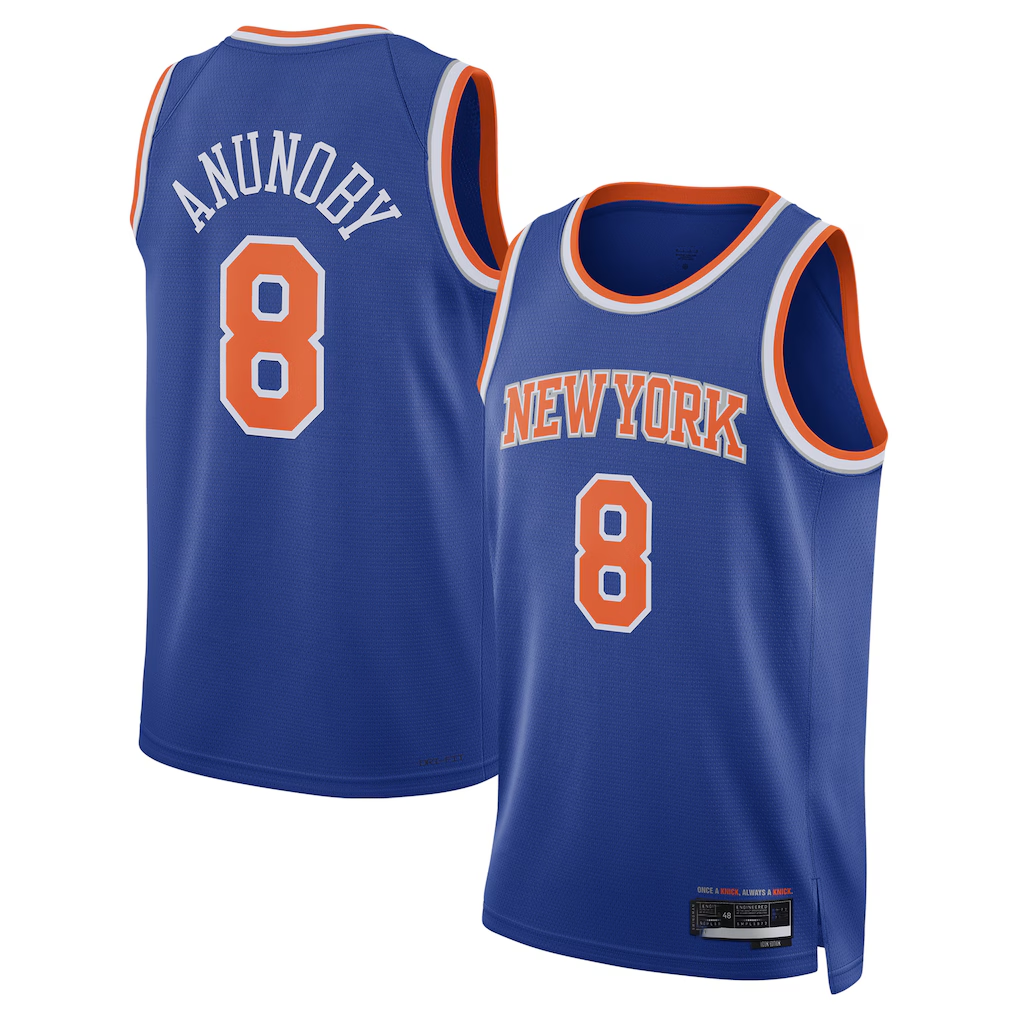 tocy NY.Knicks #8 OG Anunoby Blue Swingman Jerseys - Icon Edition
