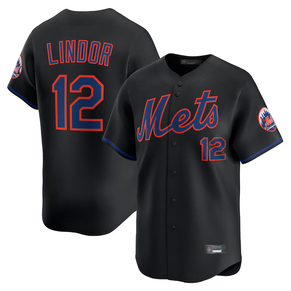 tocy NY.Mets #12 Francisco Lindor Player Black Alternate Home Limited Stitched Jerseys