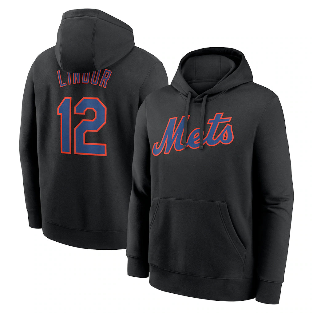tocy NY.Mets #12 Francisco Lindor Player Black Club Pullover Hoodie Game Stitched Jerseys