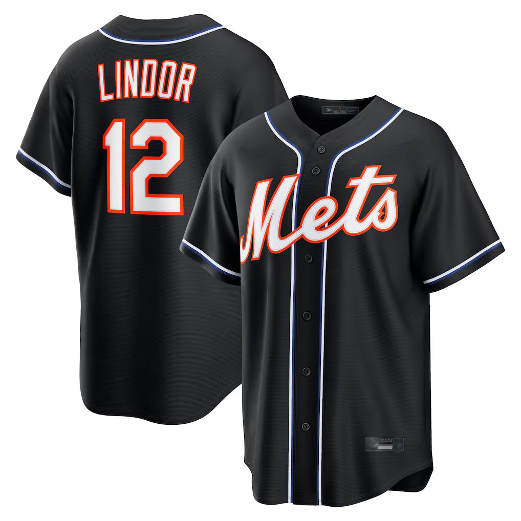 tocy NY.Mets #12 Francisco Lindor Player Black Fashion Out Game Stitched Jerseys