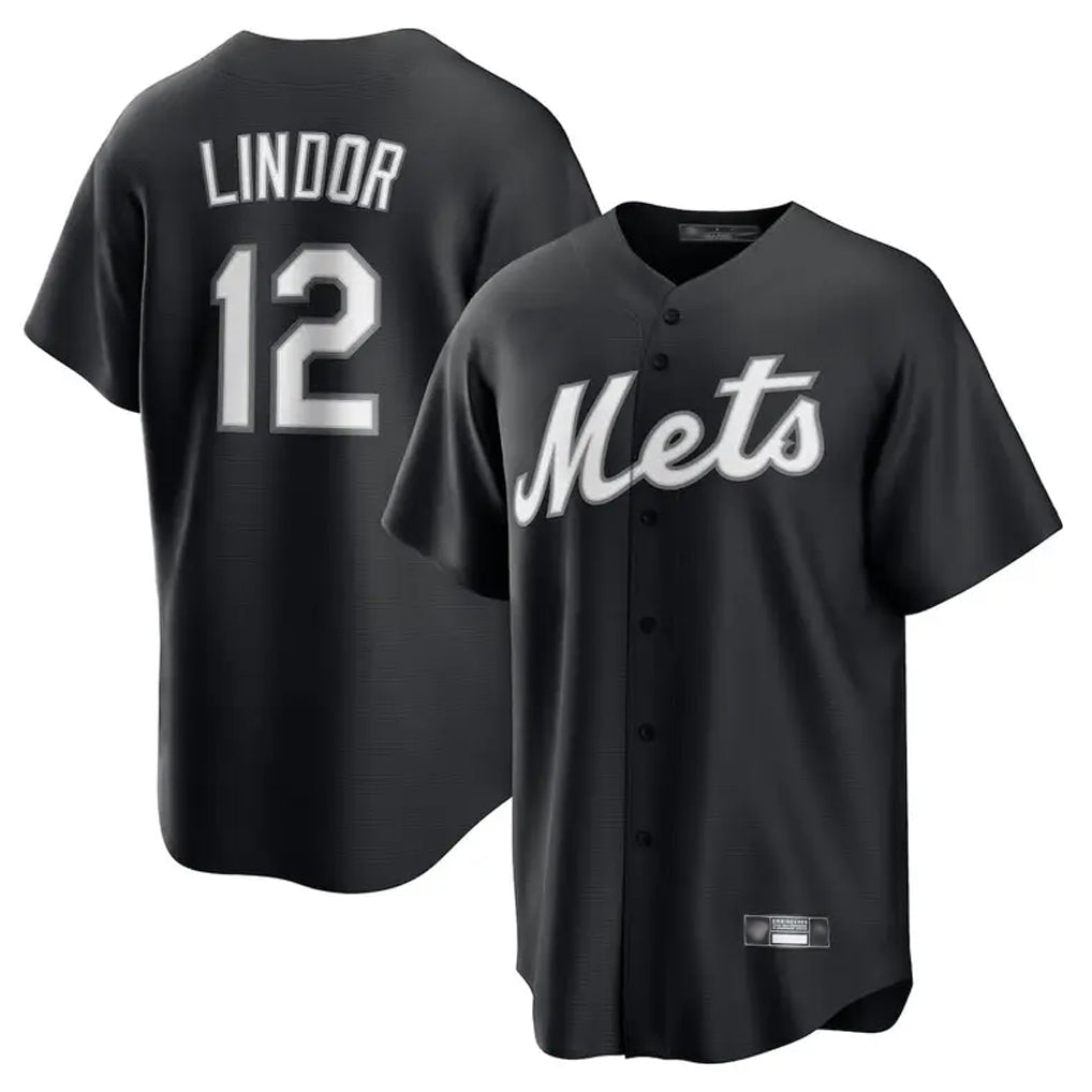 tocy NY.Mets #12 Francisco Lindor Player Black Home Game Stitched Jerseys
