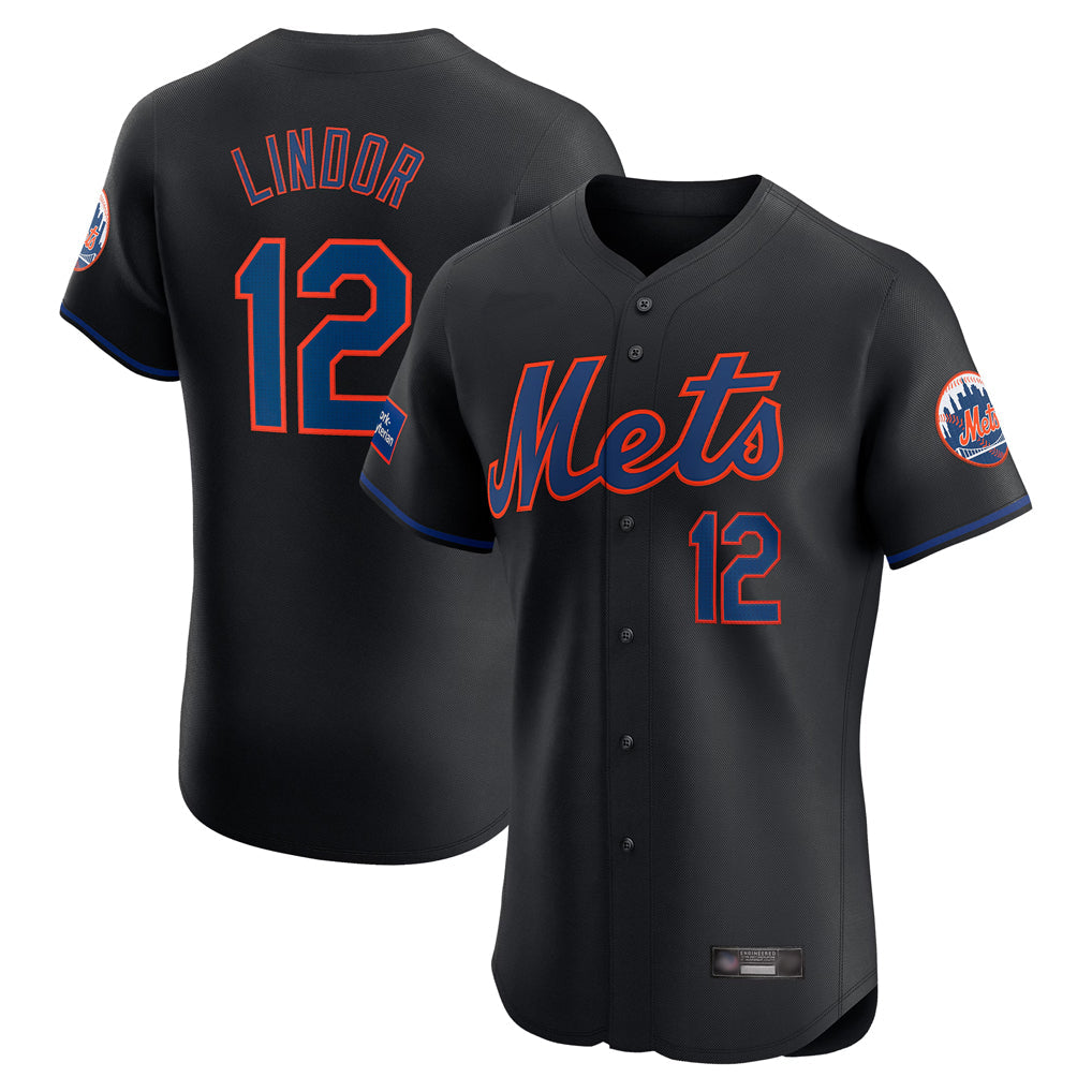 tocy NY.Mets #12 Francisco Lindor Player Black Home Limited Elite Stitched Jerseys