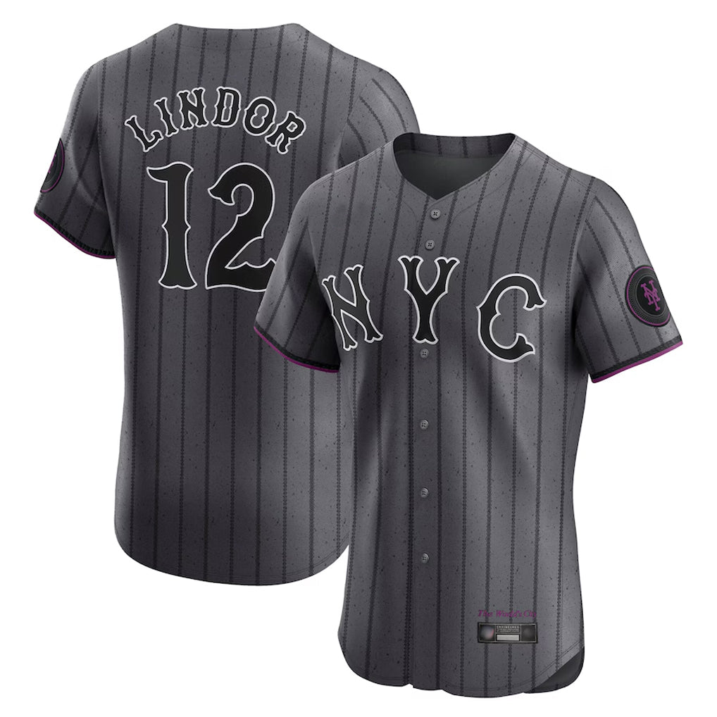 tocy NY.Mets #12 Francisco Lindor Player Gray City Connect Limited Elite Home Stitched Jerseys