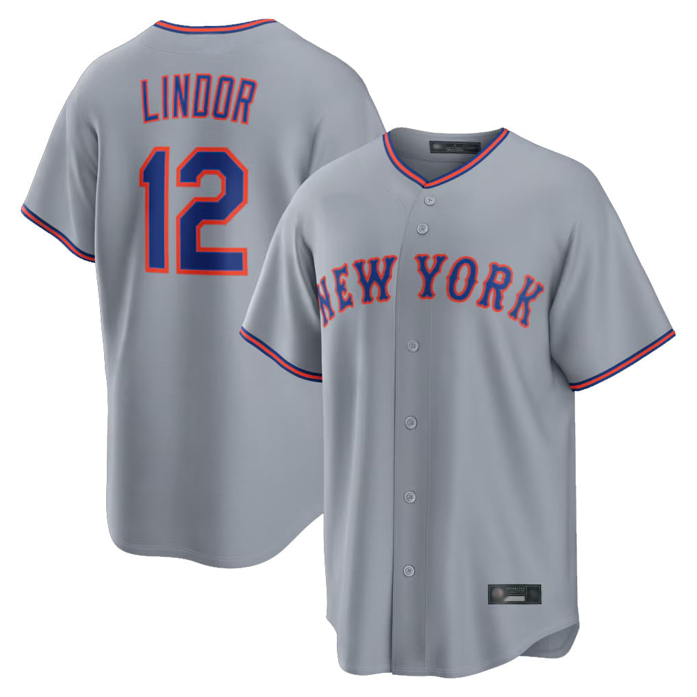 tocy NY.Mets #12 Francisco Lindor Player Gray Road Home Game Stitched Jerseys