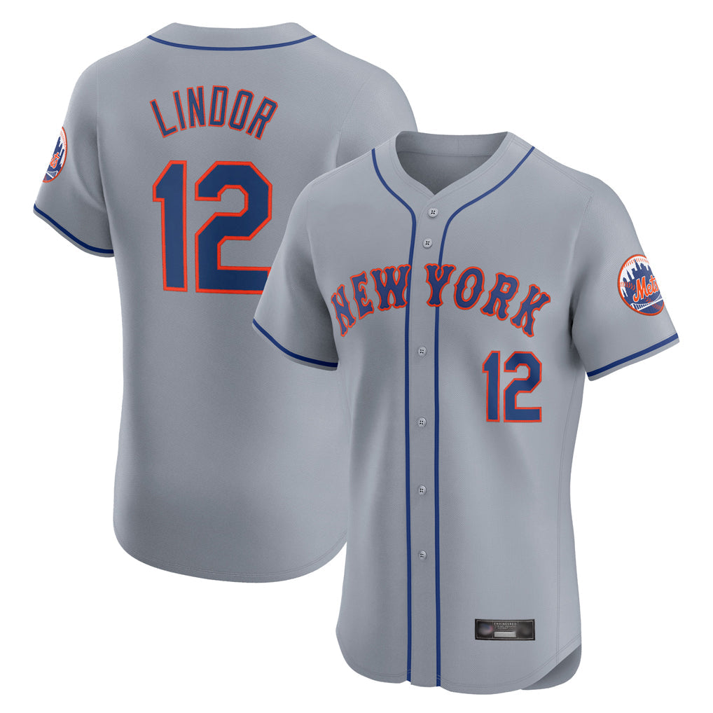 tocy NY.Mets #12 Francisco Lindor Player Gray Road Limited Elite Home Stitched Jerseys