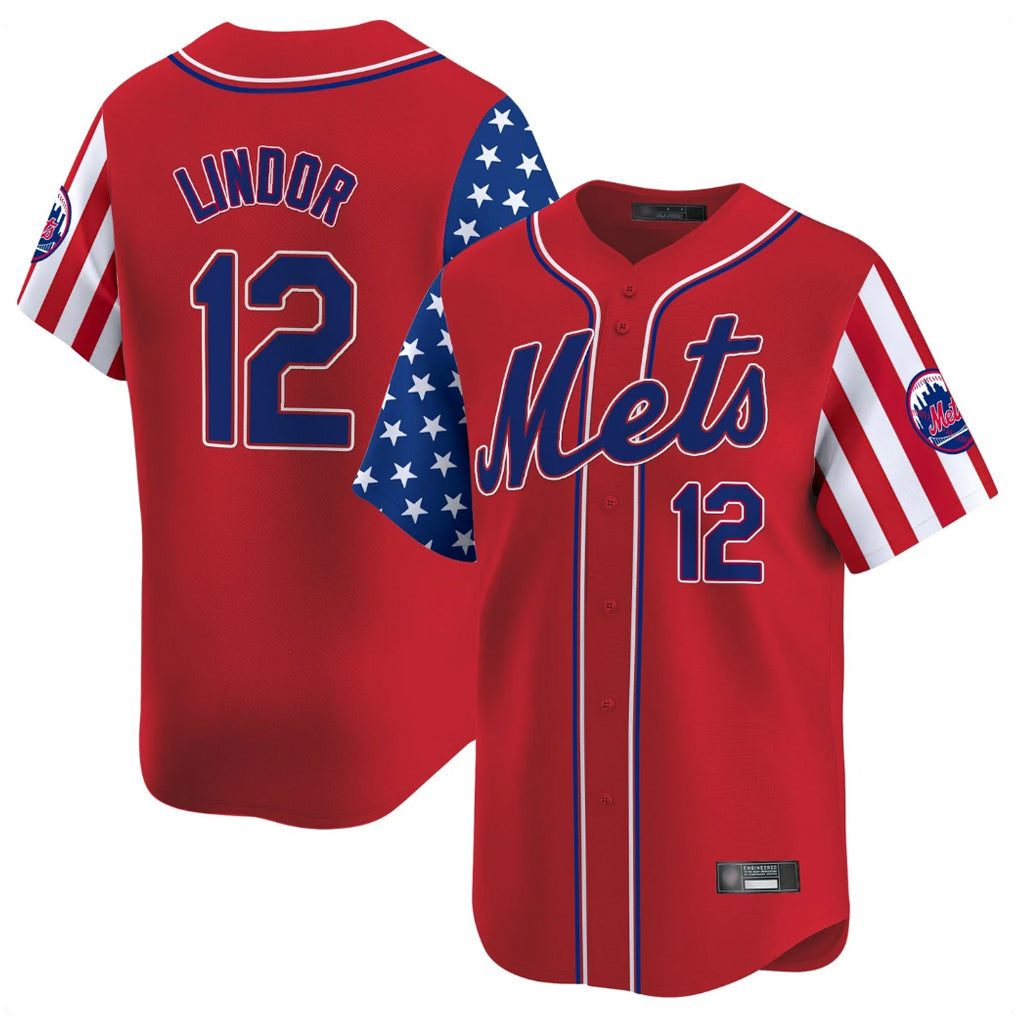 tocy NY.Mets #12 Francisco Lindor Player Red 2025 Independence Day Vapor Premier Limited  Stitched Jerseys