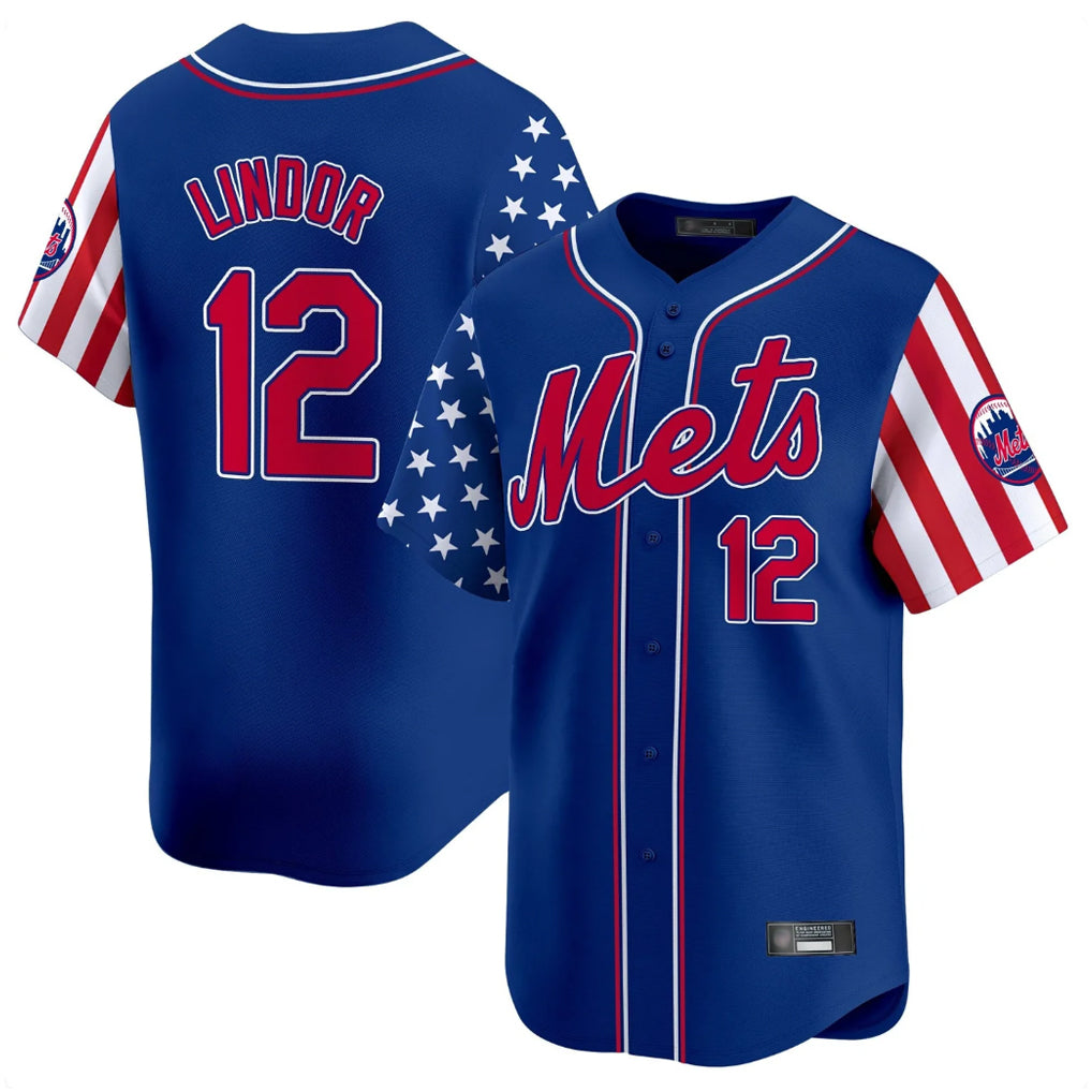 tocy NY.Mets #12 Francisco Lindor Player Royal 2025 Independence Day Vapor Premier Limited  Stitched Jerseys
