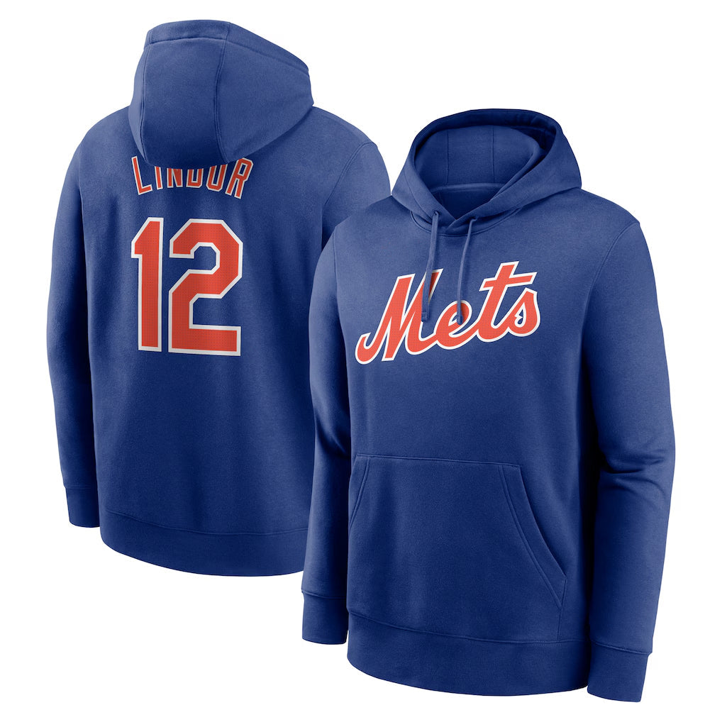 tocy NY.Mets #12 Francisco Lindor Player Royal Club Pullover Hoodie Game Stitched Jerseys