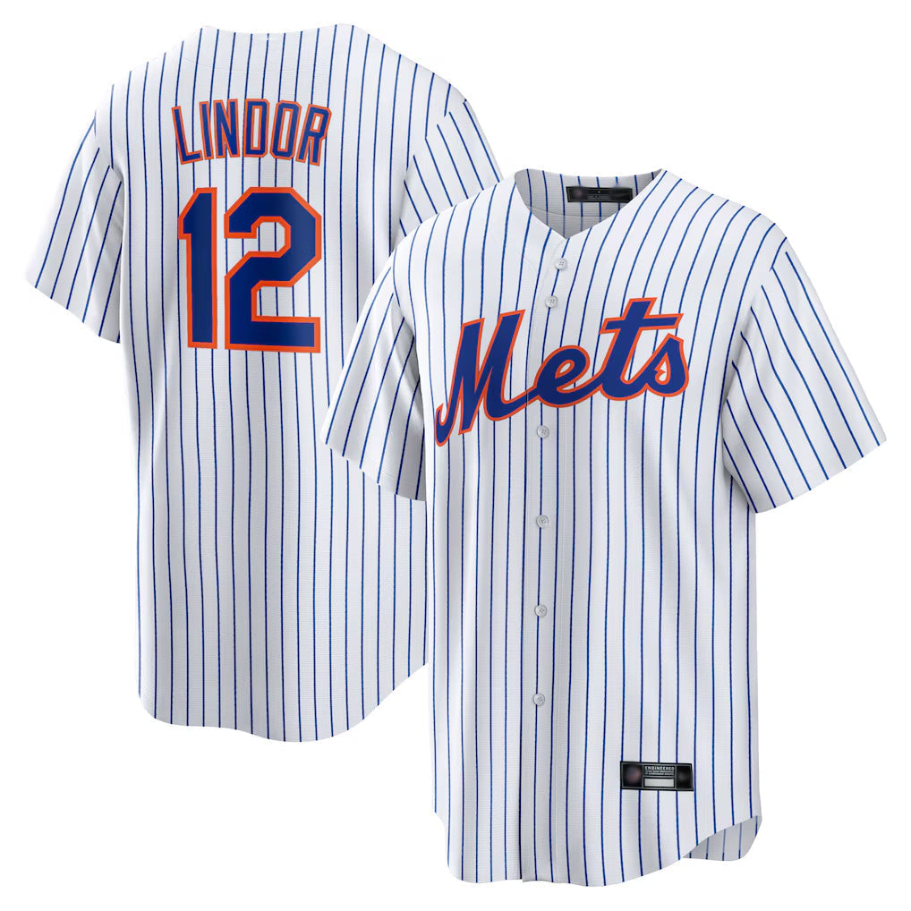 tocy NY.Mets #12 Francisco Lindor Player White Home Game Stitched Jerseys