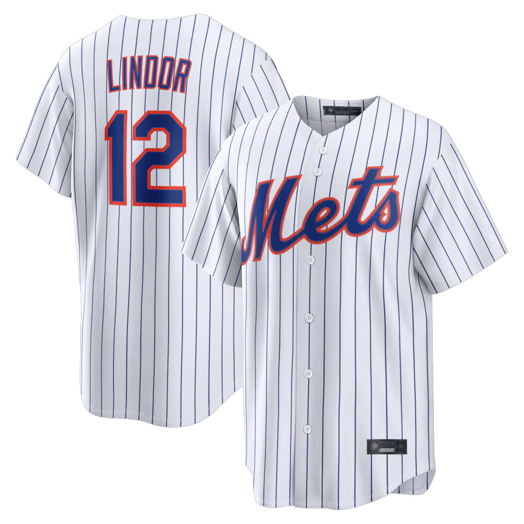 tocy NY.Mets #12 Francisco Lindor Player White Home Replica Stitched Jerseys