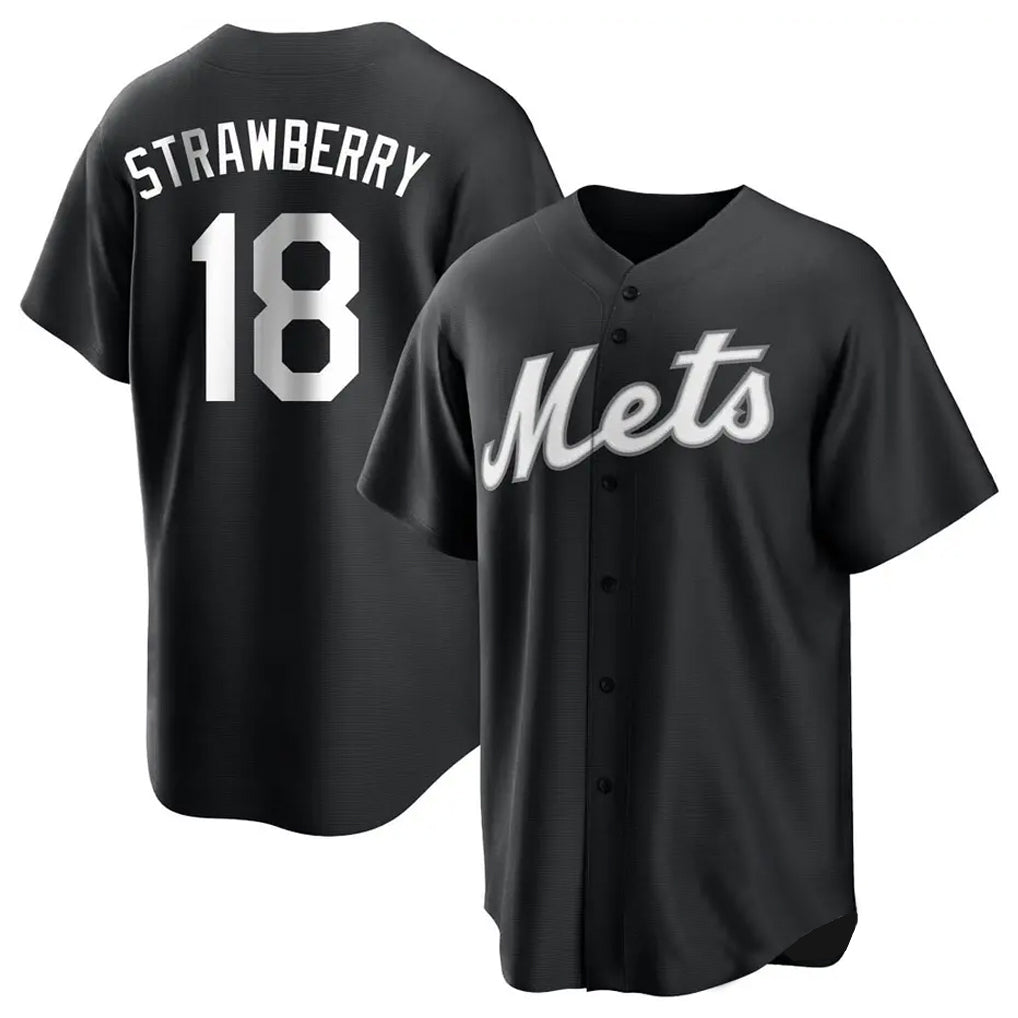 tocy NY.Mets #18 Darryl Strawberry Player Black Home Game Stitched Jerseys