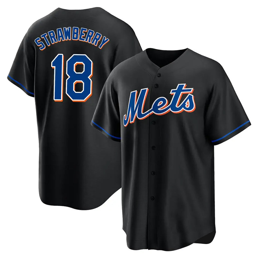 tocy NY.Mets #18 Darryl Strawberry Player Black Replica Home Game Stitched Jerseys