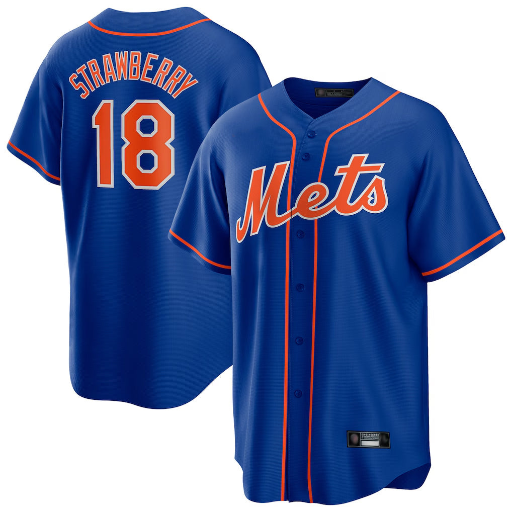 tocy NY.Mets #18 Darryl Strawberry Player Royal Home Game Stitched Jerseys