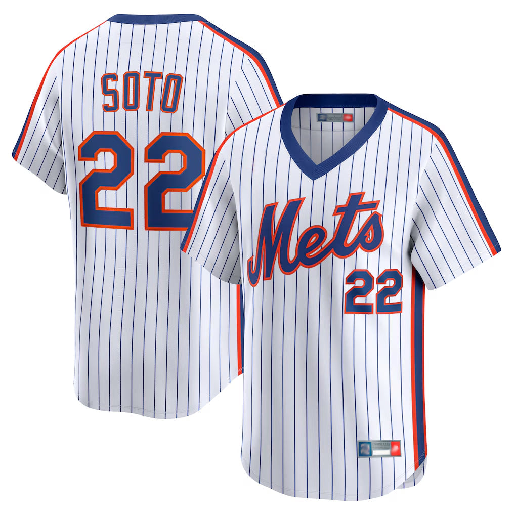 tocy NY.Mets #22 Juan Soto Player White Cooperstown Collection T-shirt Game Stitched Jerseys