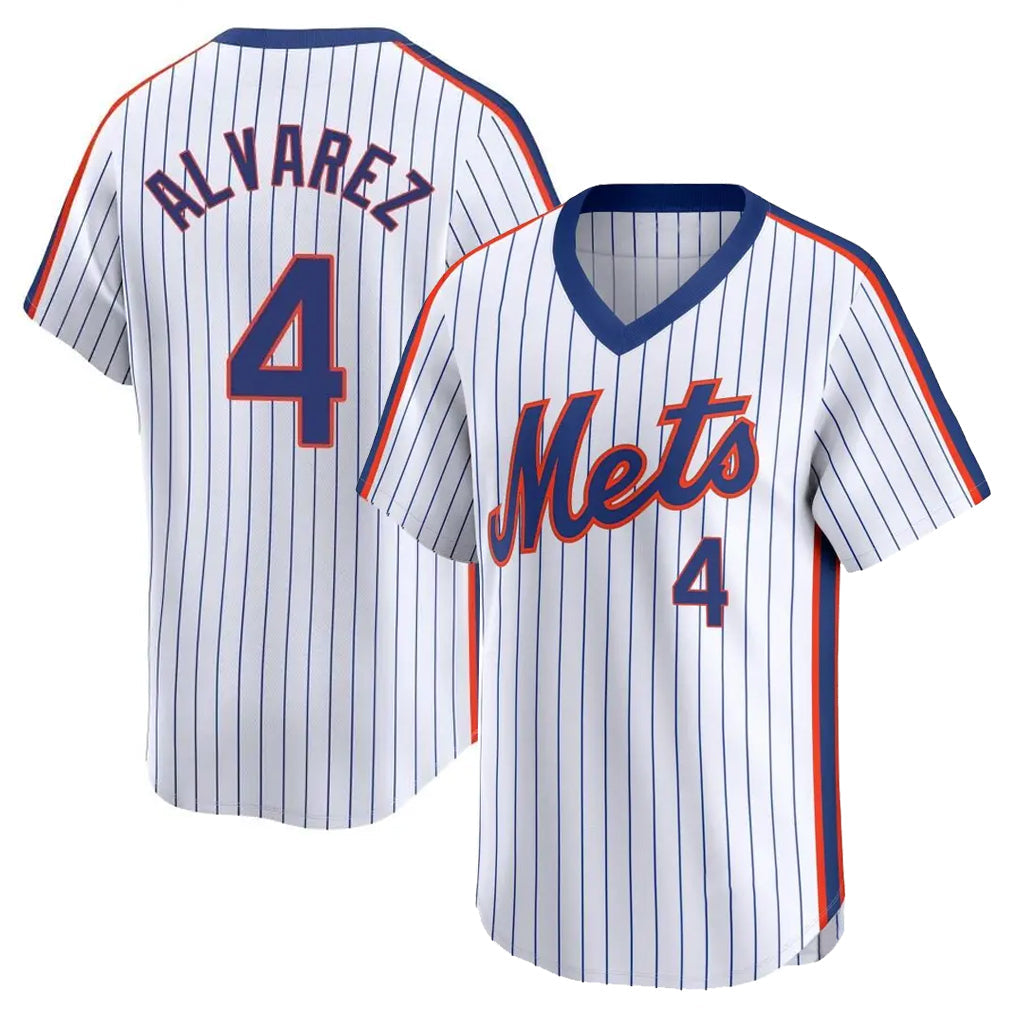 tocy NY.Mets #4 Francisco Alvarez Player White Cooperstown Collection T-shirt Game Stitched Jerseys