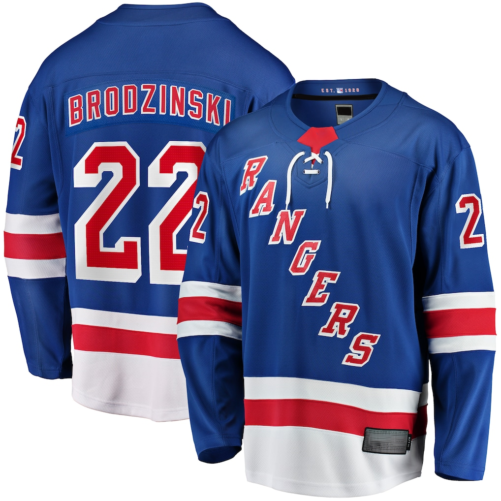Tocy NY.Rangers #22 Jonny Brodzinski Blue Home Premier Breakaway Jerseys