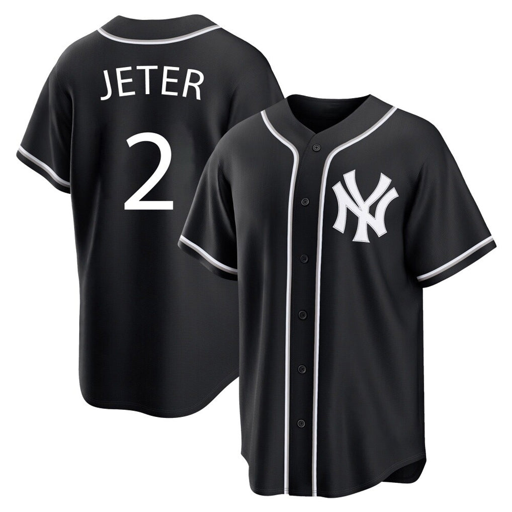 tocy NY.Yankees #2 Derek Jeter Player Black Out Game Home Stitched Jerseys