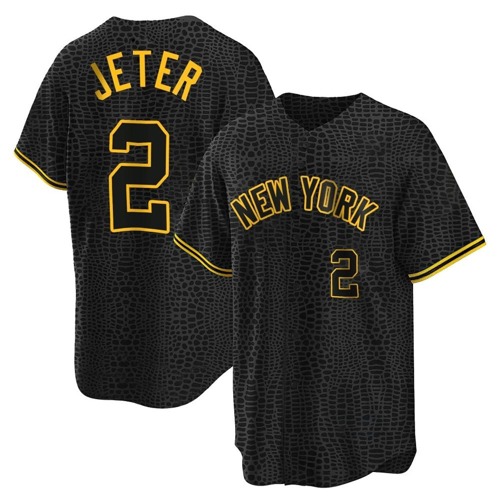 tocy NY.Yankees #2 Derek Jeter Player Black Snake Skin City Game Home Stitched Jerseys