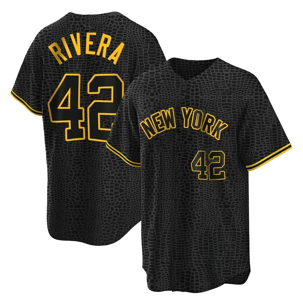 tocy NY.Yankees #42 Mariano Rivera Player Black Snake Skin City Game Home Stitched Jerseys