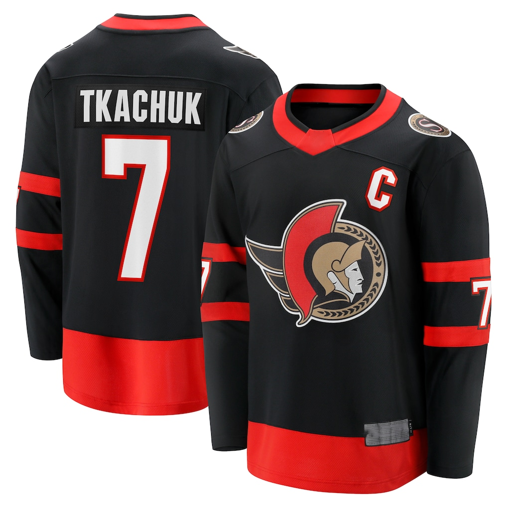 Tocy O.Senators #7 Brady Tkachuk Black Home Breakaway Jerseys