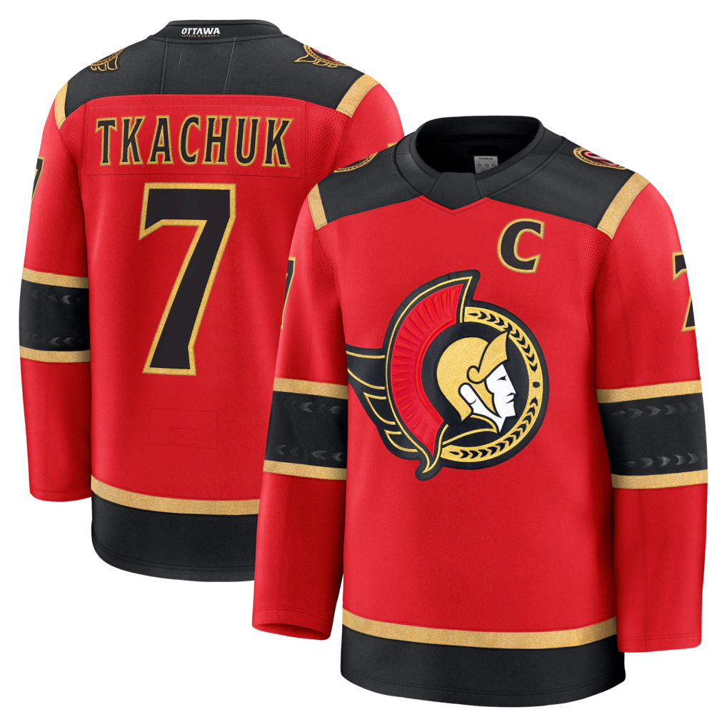 Tocy O.Senators #7 Brady Tkachuk Red Alternate Premium Jerseys