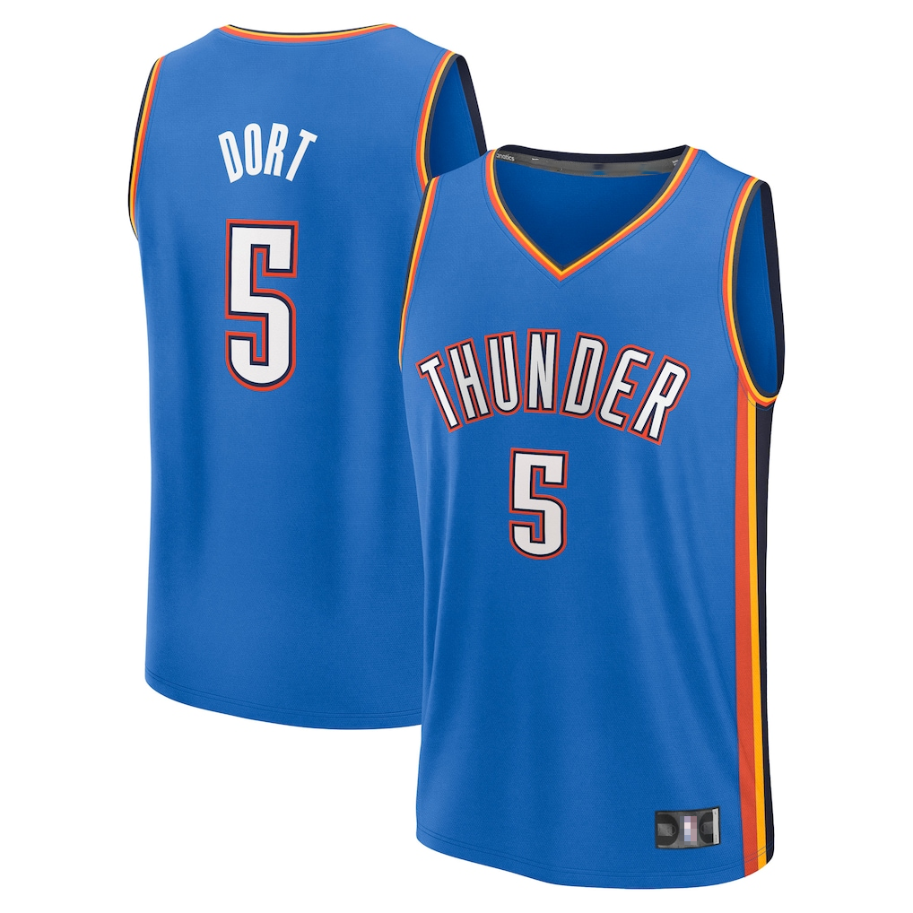 tocy OC.Thunder #5 Luguentz Dort Blue Fast Break Replica Player Stitched Jerseys- Icon Edition